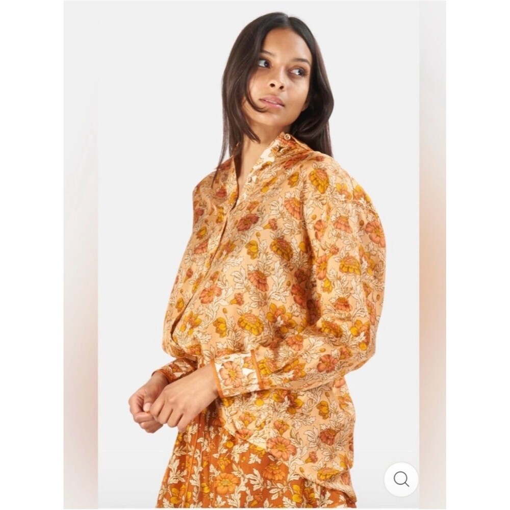 Zimmerman Andie Floral Relaxed Habutai Silk Shirt in Almond Floral Size 0